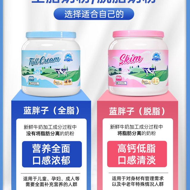Nature 进口奶粉蓝澈蓝胖子澳大利亚蓝胖子奶粉全脂脱脂1000g/罐溯源码