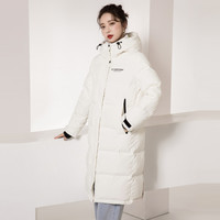 休闲运动羽绒服女长款连帽防风保暖 S 白色