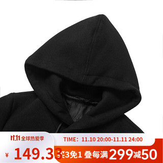 凡客诚品vancl冬款毛呢风衣男士大衣连帽中长款韩版呢子外套 黑色  XL