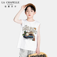 LA CHAPELLE HOMME拉夏童装男童背心夏款2023新款儿童t恤中大童小男孩纯棉无袖上衣1 白色（动物郊游） 110
