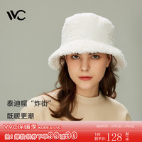 VVC渔夫帽子女秋冬季泰迪毛帽子时尚百搭显脸小水桶帽休闲盆帽 奶昔白