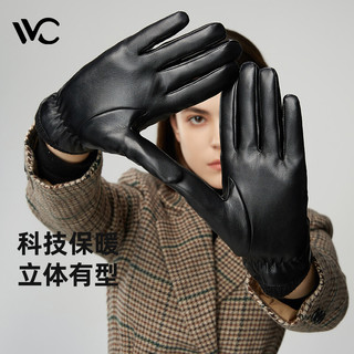 VVC皮手套女骑行手套加绒户外保暖手套全掌触屏时尚加厚防寒手套 漆皮黑（男款）