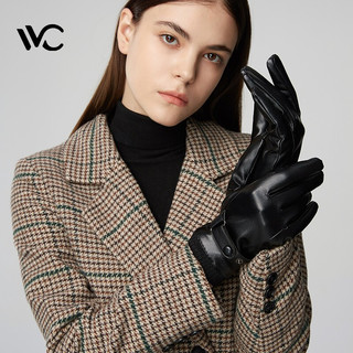 VVC皮手套女骑行手套加绒户外保暖手套全掌触屏时尚加厚防寒手套 漆皮黑（男款）
