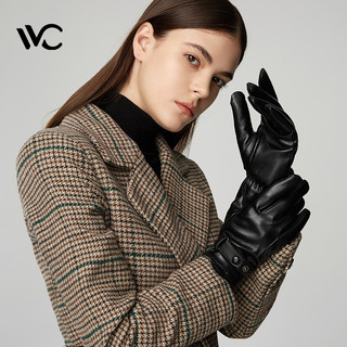 VVC皮手套女骑行手套加绒户外保暖手套全掌触屏时尚加厚防寒手套 漆皮黑（男款）