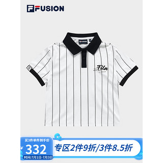 FILA 斐乐 FUSION斐乐潮牌女子短袖POLO衫2023夏时尚宽竖条纹休闲上衣 标准白-WT 170/88A/L