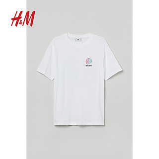 H&M HM男装T恤夏季时尚潮流舒适棉质圆领套头图案体恤上衣0699923