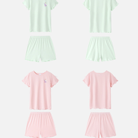 Annil 安奈儿 童装女童23夏新款莫尔代亲肤舒适圆领短袖套装 半糖粉 120