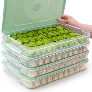 饺子盒冻饺子家用冰箱速冻水饺盒馄饨专用鸡蛋保鲜收纳盒多层托盘 大号饺子盒-草绿色-3层1盖
