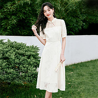 YIGUE 亦谷 旗袍新款2023夏季肌理提花拼接款国风旗袍连衣裙女气质高级感