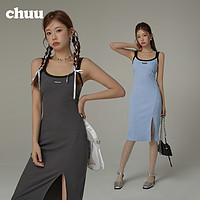 CHUU背心连衣裙女2023年夏季新品设计感开叉修身显瘦无袖中长裙子