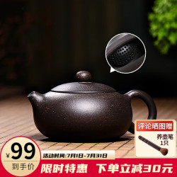 倒把西施 宜兴紫砂壶名家纯全手工西施壶原矿紫泥泡茶壶球孔功夫茶具套装 徐保国 黑金砂扁西施(250ml)