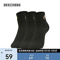 SKECHERS 斯凯奇 缤纷休闲系列男女印花简约短筒袜3对装L122U192 黑色/黑色/黑色/01KL M/24-26CM