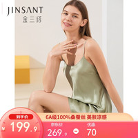 金三塔真丝吊带睡裙100%桑蚕丝性感美背纯欲风美肤凉感丝绸睡裙 圆领牛油果绿 XL