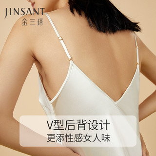金三塔真丝吊带睡裙100%桑蚕丝性感美背纯欲风美肤凉感丝绸睡裙 V领桃盈粉 L