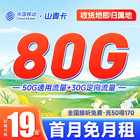 中国移动 畅快卡 首年9元（本地号码+80G全国流量+2000分钟亲情通话+畅享5G）激活赠20元E卡
