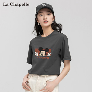 La Chapelle 2023夏季新款宽松圆领纯棉T恤衫女卡通休闲印花短袖上衣