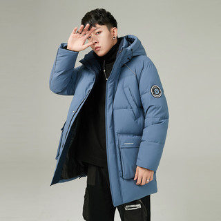雪中飞 SNOWFLYING2022秋冬新款男士温暖连帽工装户外落肩设计中长款羽绒服 175/92A 黑色|8056