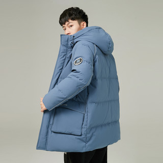 雪中飞 SNOWFLYING2022秋冬新款男士温暖连帽工装户外落肩设计中长款羽绒服 175/92A 黑色|8056