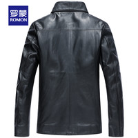 罗蒙男士真皮皮衣中青年2021秋季新款翻领绵羊皮夹克时尚短款外套 170 黑色