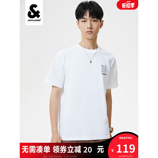 杰克琼斯 杰克·琼斯（JACK&JONES）夏季新款男装短袖T恤字母刺绣纯棉直筒半袖上衣男士223101175 A06本白 175/96A/M