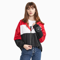 CK Jeans春秋女装户外休闲拼接环形LOGO连帽短款夹克外套J213234 L YAF-白色