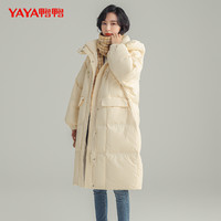 鸭鸭羽绒服 YAYA鸭鸭2022新款羽绒服女中长款面包服休闲宽松东大门网红连帽外套H 黑色绿色内衬（DSL06B0160） L