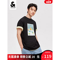 杰克·琼斯（JACK&JONES）夏季新款男士时尚潮流百搭上衣图案字母印花短袖T恤223201188 黑色 175/96A/M