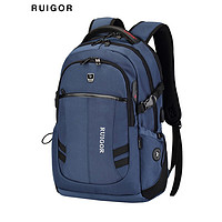 RUIGOR 瑞戈 瑞士双肩包男士大容量背包初中高中大学生书包商务休闲旅行电脑包 蓝色加大版