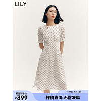 LILY 2023秋新款女装时尚复古波点气质纯色俏皮短袖显瘦高腰连衣裙 604米白 M