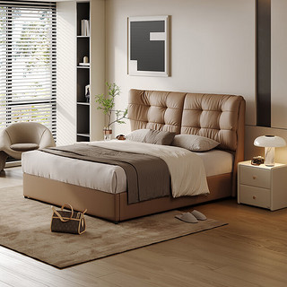 芝华仕（CHEERS）皮艺床现代简约奶油风主卧室双人软包床 C273 储物1.8M栗棕色