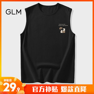 GLM 森马集团品牌无袖背心男夏季纯棉透气宽松休闲青少年运动坎肩体恤 黑#GL积木拼块 XXL