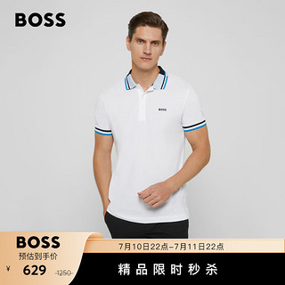 BOSS 男士春夏运动风饰边棉质短袖Polo衫 101-白色 EU:M