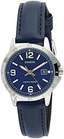 CASIO 卡西欧 LTP-V004L-2B 女式蓝色皮革表带蓝色表盘日期模拟正装手表