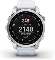 GARMIN 佳明 Fenix 7S,小型探险智能手表,GPS,触摸屏,*与*功能,银色配白石表带