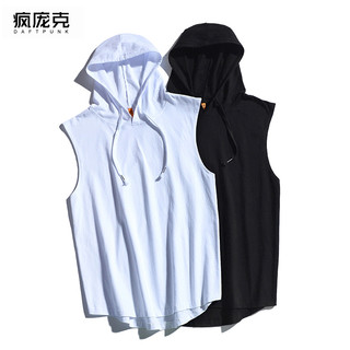 夏季套头连帽运动健身篮球训练坎肩砍袖背心宽松男女无袖t恤帽衫 211花灰色 5XL 195-205斤