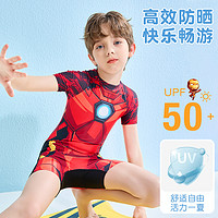 迪士尼儿童泳衣2023夏季新款漫威钢铁侠男童连体速干专业游泳套装