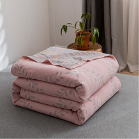 J.H.Longess 柔软提花纯棉三层水洗棉纱布毛巾被空调盖毯 PR.花之恋-粉灰 150x200cm