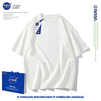 NASA GISS 重磅260g纯棉短袖t恤男纯色圆领厚实不透纯白打底衫男女体恤上衣 白色 M体重110-130斤