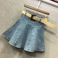 新款春夏时尚港味ins个性蓬蓬裙复古高腰弹力伞裙牛仔半身短裙女