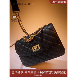 CHARLES & KEITH CHARLES&KEITH早春新品CK2-70701136-2女士优雅菱格链条单肩包 Black黑色 S