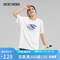 SKECHERS 斯凯奇 夏季男女情侣同款经典印花短袖圆领舒适针织休闲运动T恤L223U102