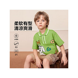 MQD 马骑顿 童装男童polo衫2023夏季新款儿童T恤洋气短袖上衣潮 茶绿(100%棉)
