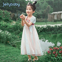 JELLYBABY唐装女童夏装女孩中国风裙子宝宝连衣裙儿童汉服夏季 橘色 150