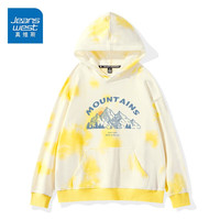 真维斯(JEANSWEST) 扎染连帽卫衣女潮牌百搭宽松ins秋冬季上衣 黄色 日出山脉 S