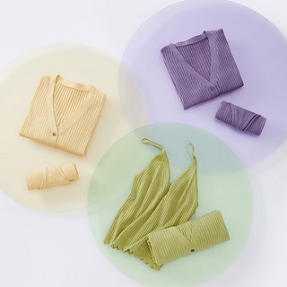 太平鸟两件套外搭开衫女夏薄款2022新款毛针织衫紫色搭配吊带套装 绿色开衫 （现货） M