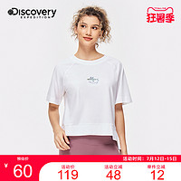 discovery expedition Discovery户外棉T恤女白色短袖夏季新款宽松跑步运动上衣打底衫