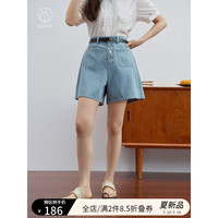 独束大码女装甜酷高腰显瘦A字牛仔短裤女夏季新款微胖mm设计感裤子 牛仔蓝 XL
