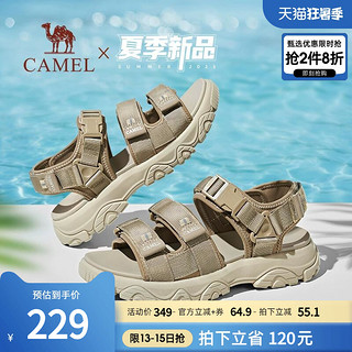 CAMEL 骆驼 男鞋2023新款户外运动凉鞋男款夏季增高厚底魔术贴休闲沙滩鞋