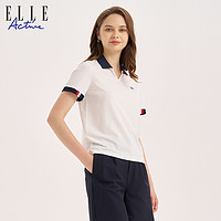 ELLE Active 简约polo衫休闲t恤2023女夏季运动宽松透气小v领短袖