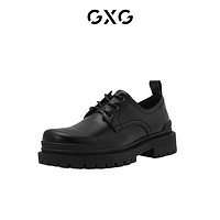 GXG 男鞋 通勤休闲皮增高德比鞋鞋男圆头真皮黑色婚皮鞋商务正装鞋